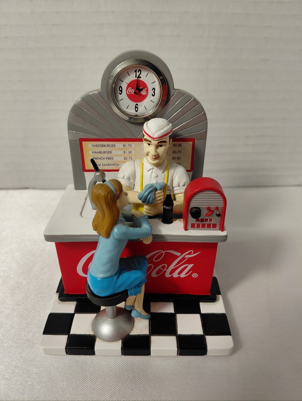 2003 Coca-Cola Retro Diner Minature Clock  with Server and Customer